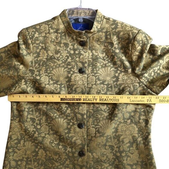 JH Collectible Tapestry Jacket Women Size XL Chartreuse Floral Brocade Mandarin - Picture 8 of 14